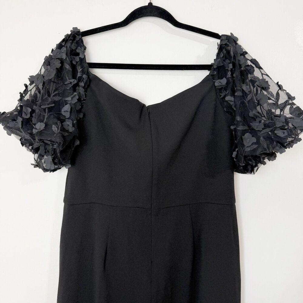 Xscape Jumpsuit Black Scuba Crepe Floral Puff Sleeves Wide Leg NWT Women’s 12 - Picture 7 of 14